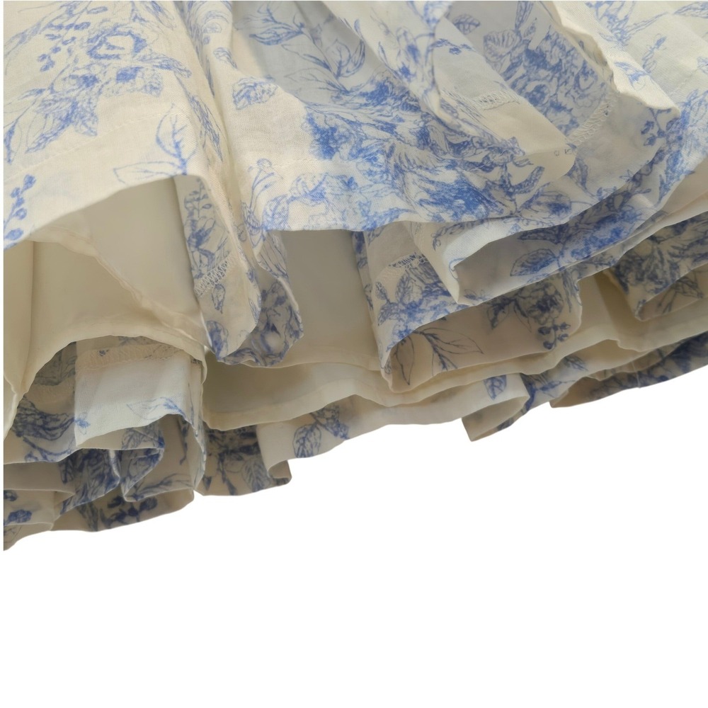 Talmlah Blue Toile Floral Tiered Ruffle Midi Dress L Cottagecore - Picture 5 of 10
